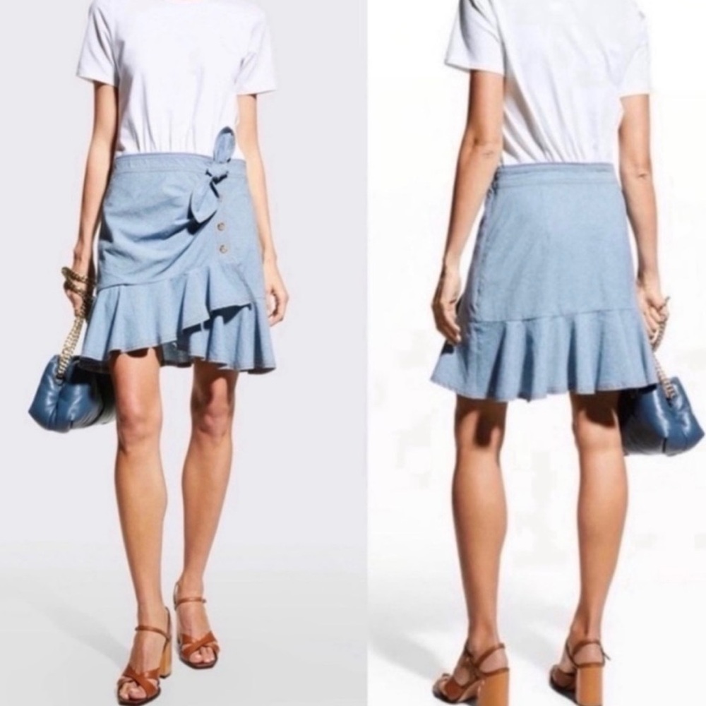 Veronica Beard Light Blue Ruffle Wrap Mini Skirt